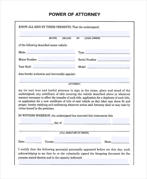 free printable power of attorney form template