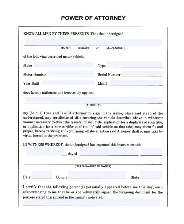 Free 24 Printable Power Of Attorney Forms In Pdf Ms Word