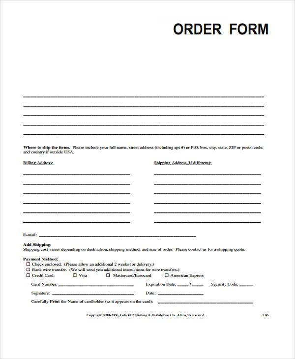 free printable simple order form