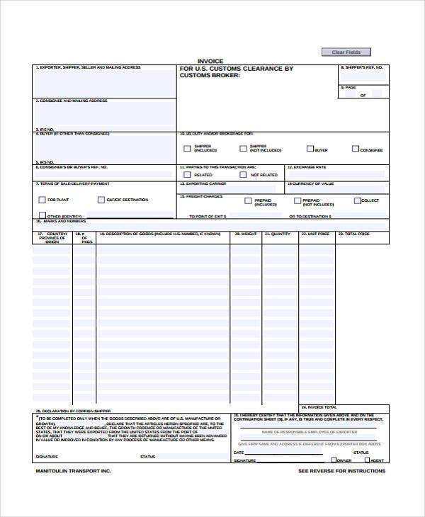 free product invoice form