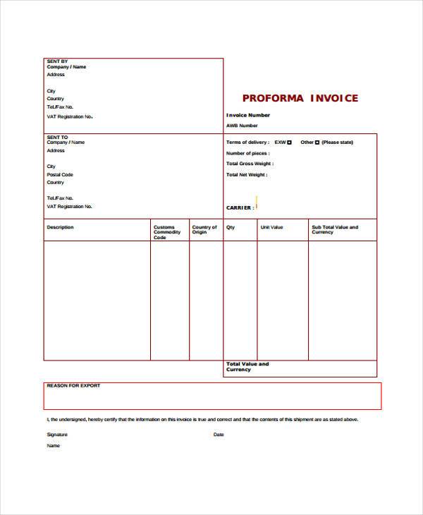 free proforma invoice form