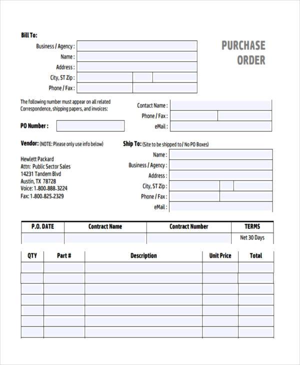 free purchase order form