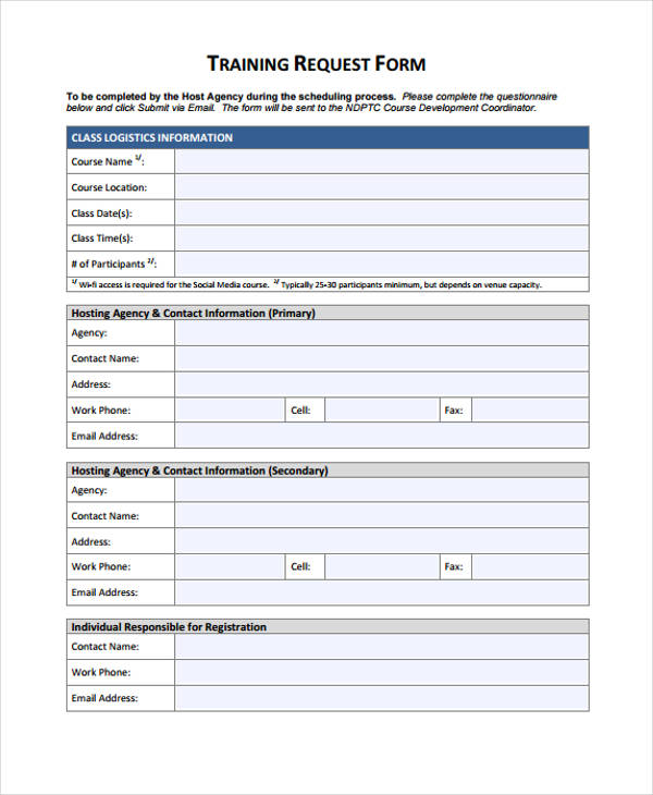 free request for training form