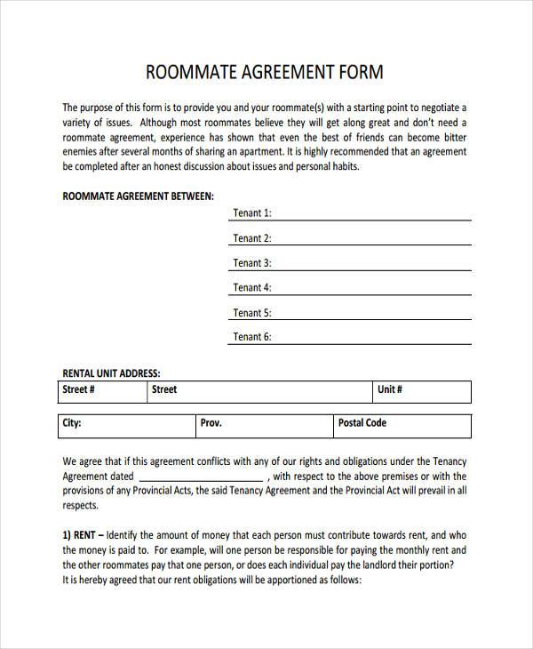 free roommate agreement form