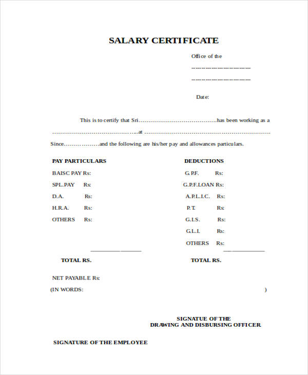 free salary certificate form