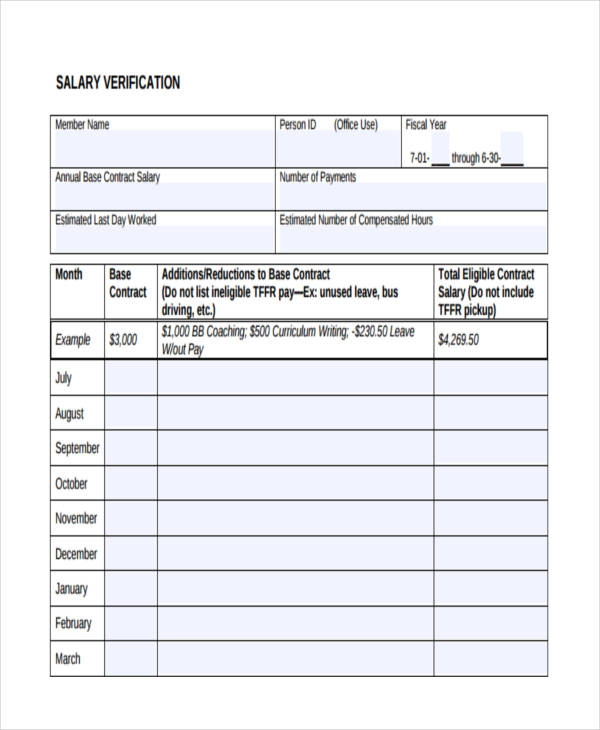 free salary verification form