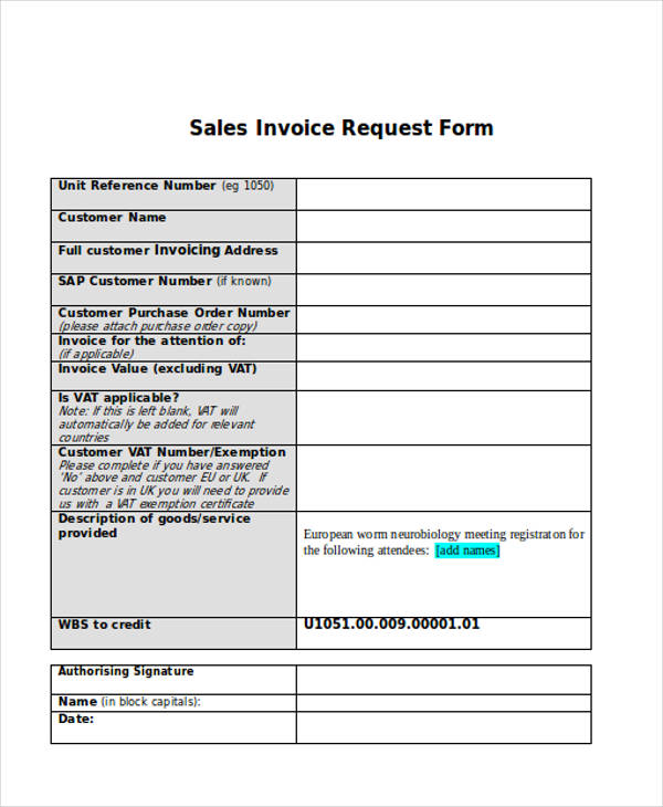 free sales invoice request form