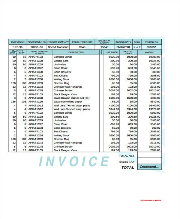free sample invoice form in pdf