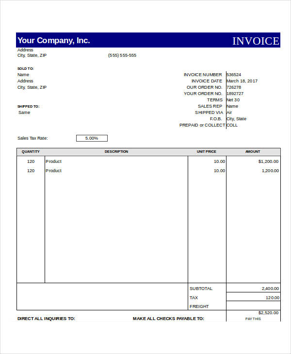 free sample of invoice form