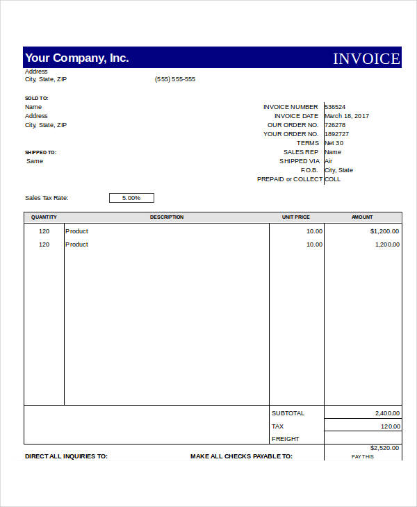 invoice of forms a sample Forms Excel Invoice   24 FREE