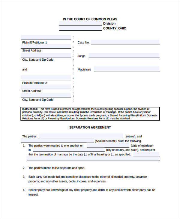 free separation agreement form2