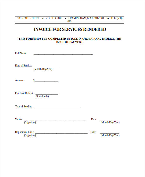 free service invoice form