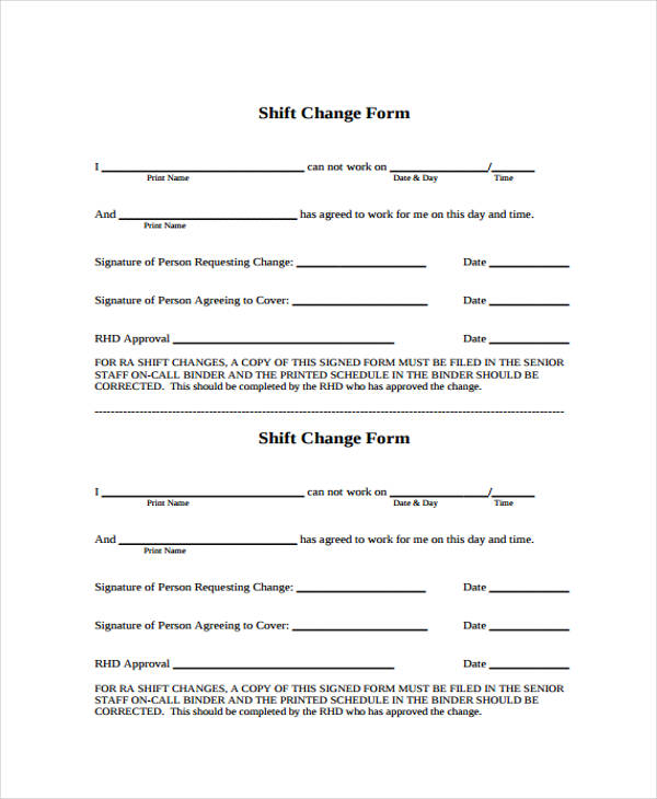 free shift change form