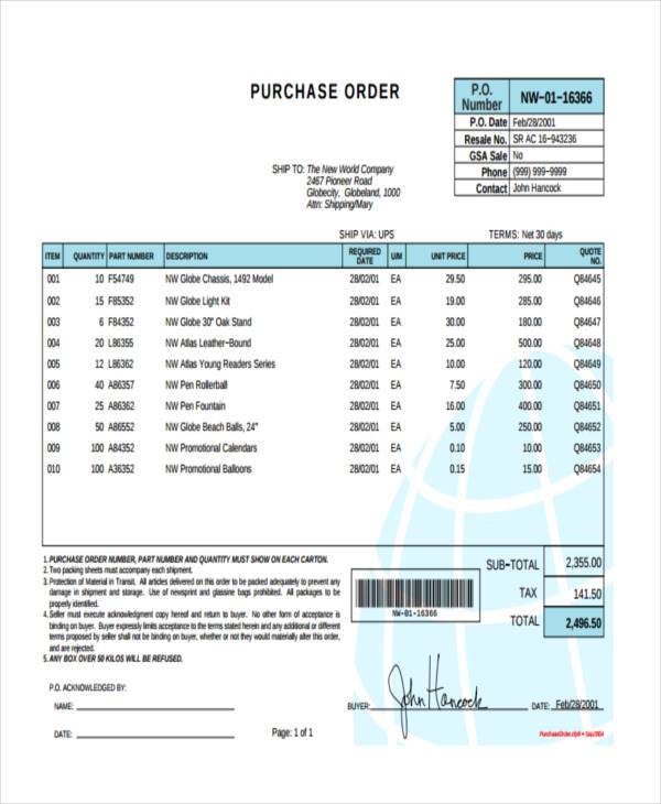 free simple purchase order form