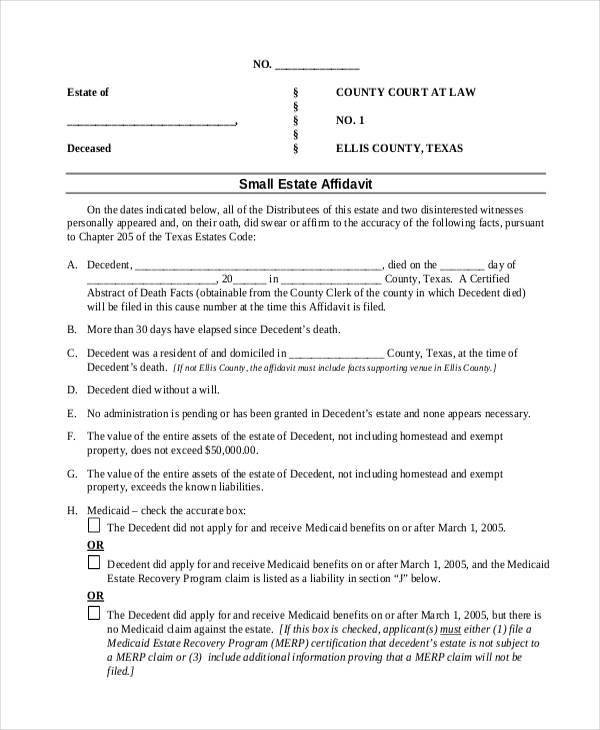 free small estate affidavit form