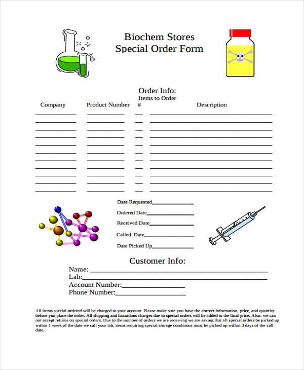 free special order form