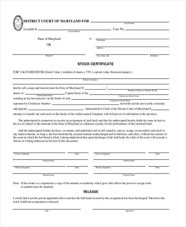 free stock certificate form