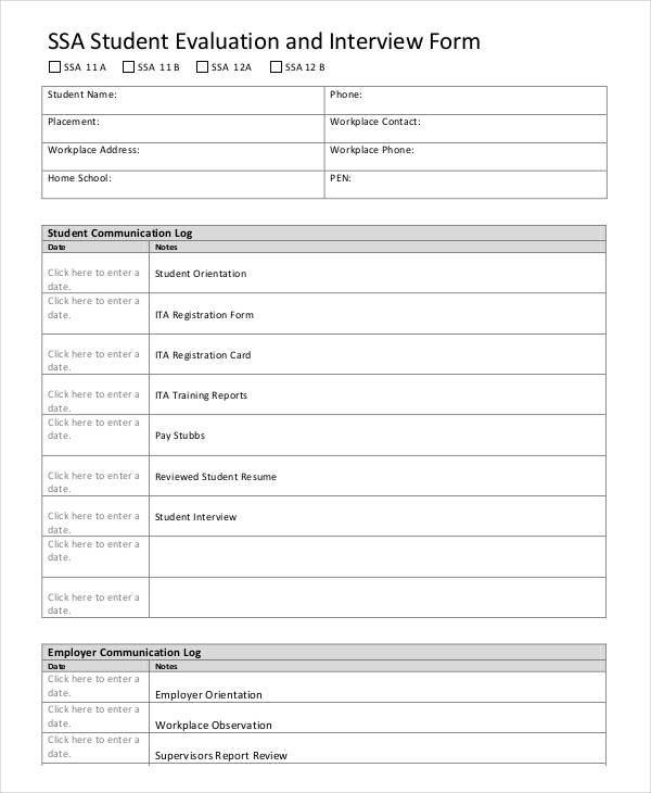 free student interview evaluation form