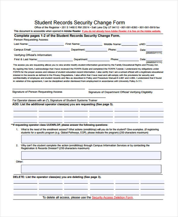 free student security authorization form