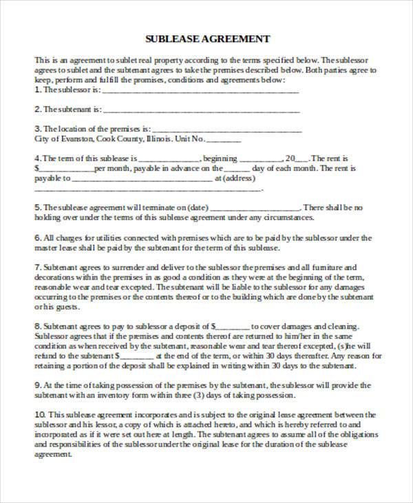free sublet agreement form1