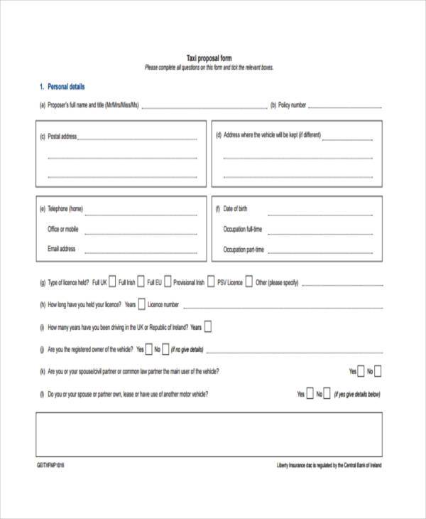 free taxi proposal form
