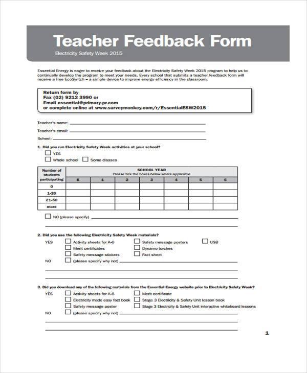 free teacher feedback survey form