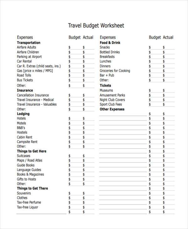 free travel budget form