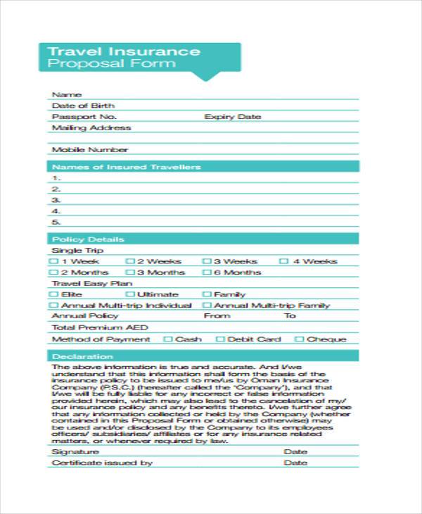 free travel insurance proposal form
