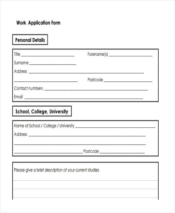 free work job application form