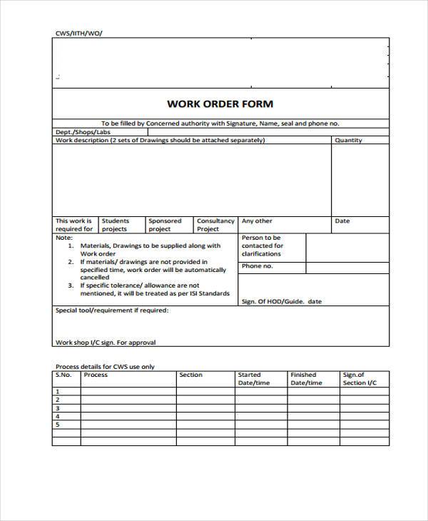 free work order form