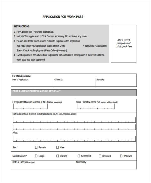 free work pass application form