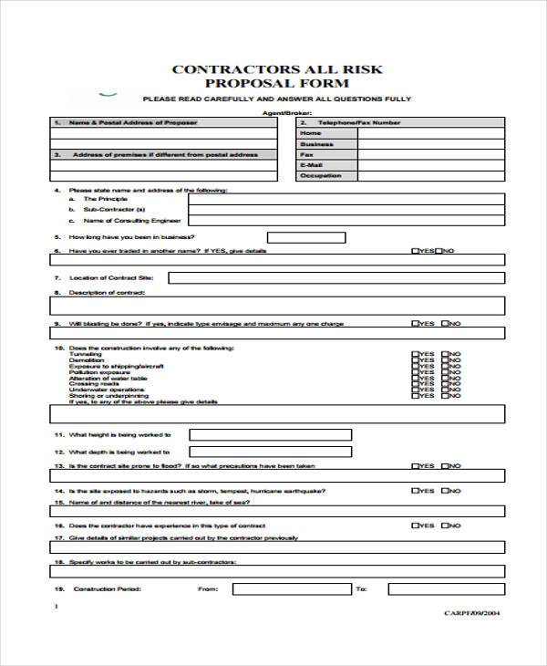 FREE 11 Contractor Proposal Forms In PDF Excel MS Word