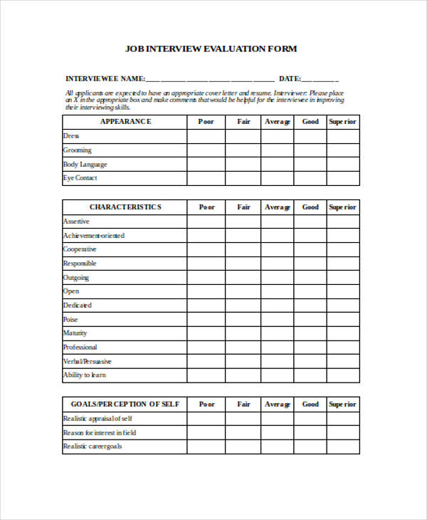 FREE 27+ Sample Interview Evaluation Forms in PDF | MS Word | Excel