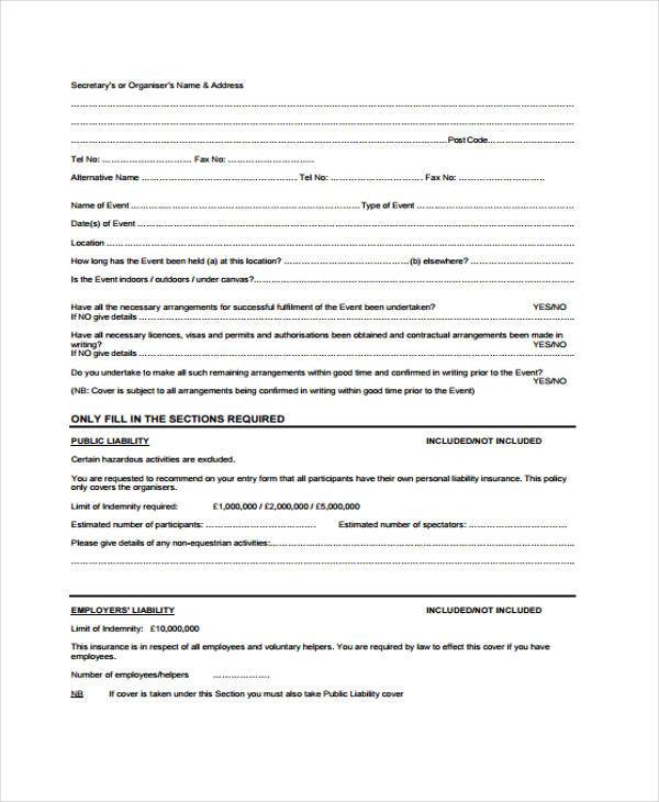 future event insurance proposal form