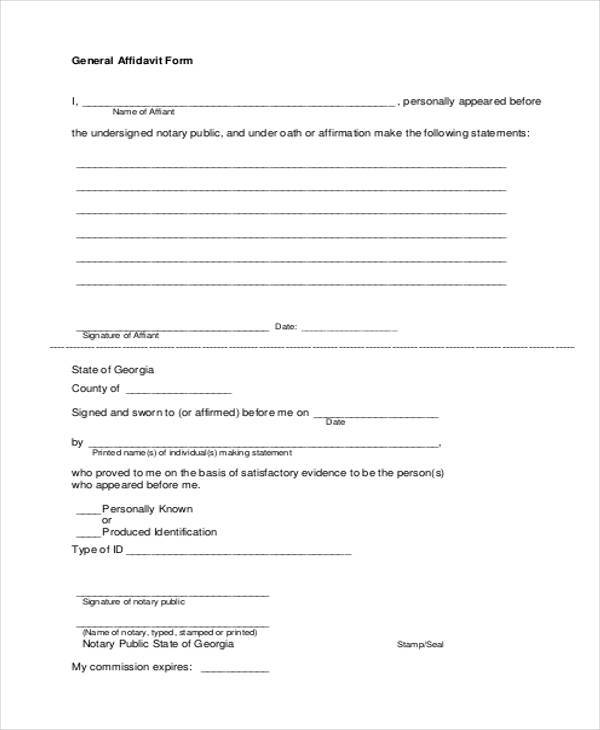 general affidavit form free