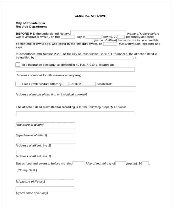 general affidavit form pdf