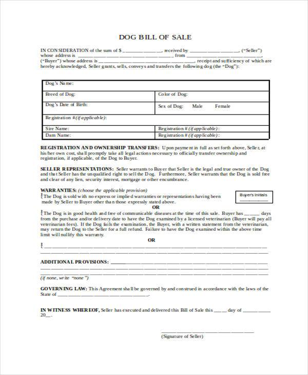 general bill of sale form example