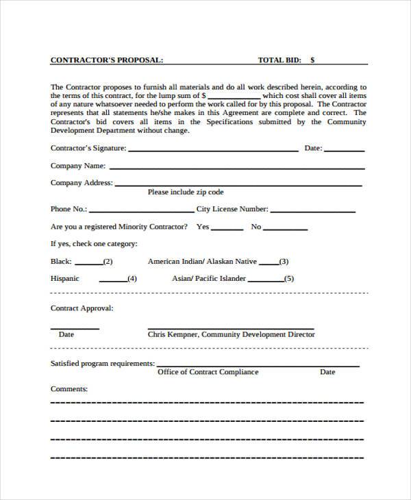 general contractor proposal form