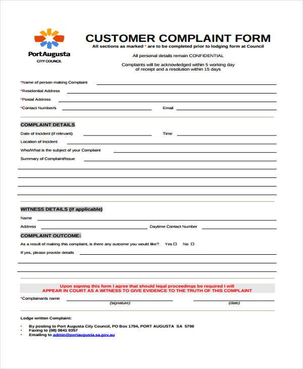 FREE 42+ Complaint Forms in PDF | MS Word | Excel
