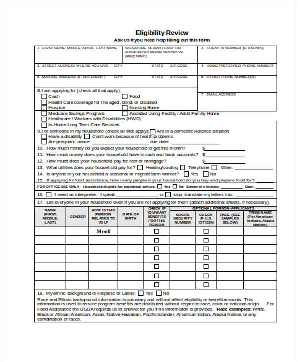 general eligibility review form