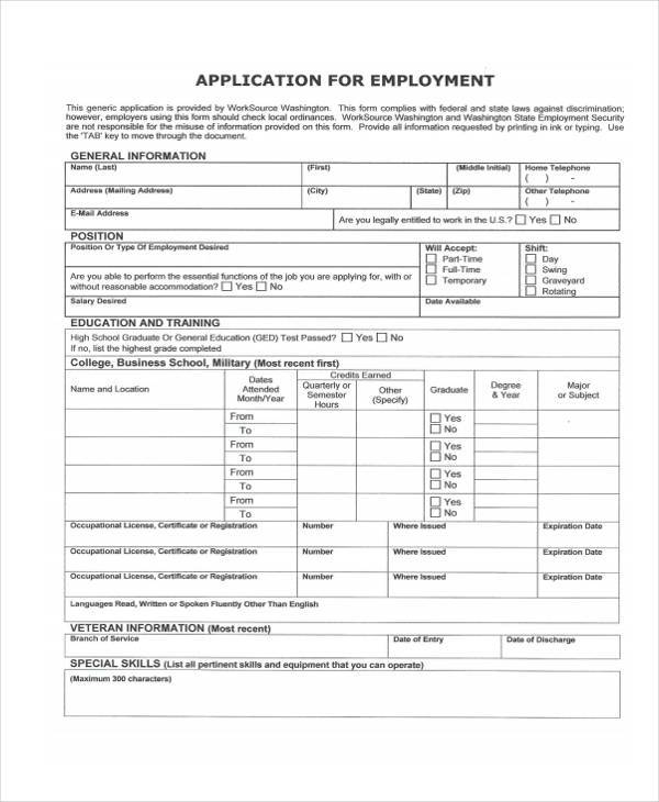 general employment application form