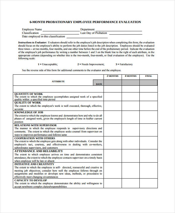 general performance employee evaluation form