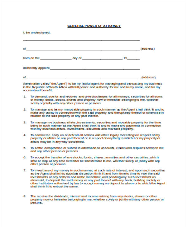 general power of attorney form template in pdf
