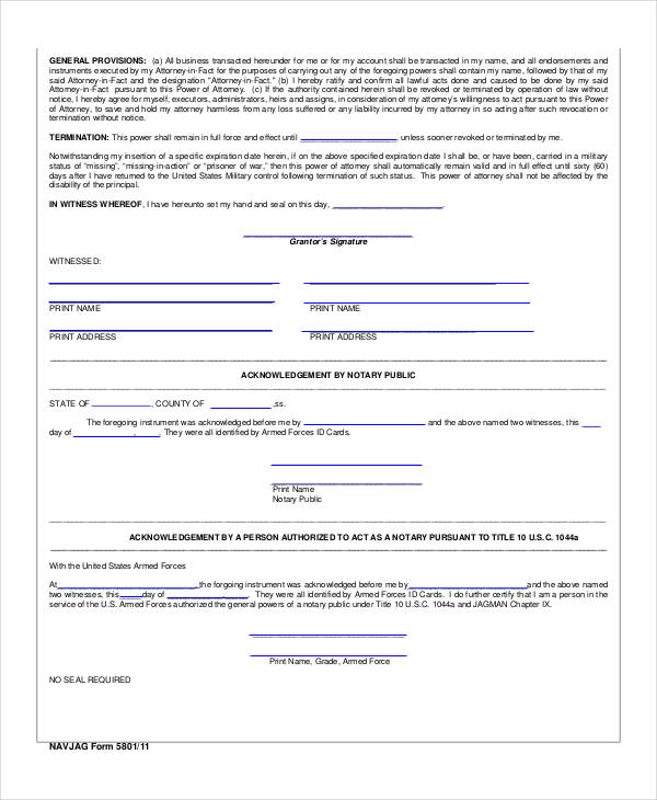 general power of attorney sample form