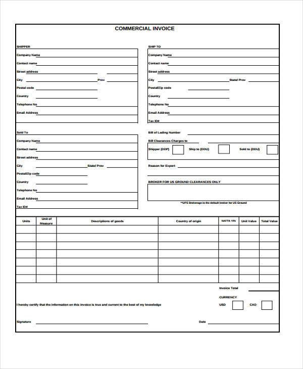 generic commercial invoice form
