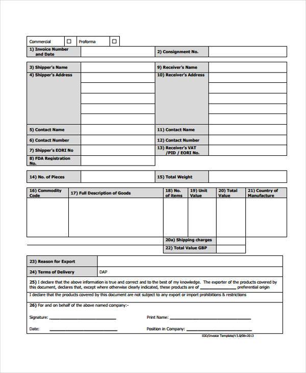 generic commercial invoice form2