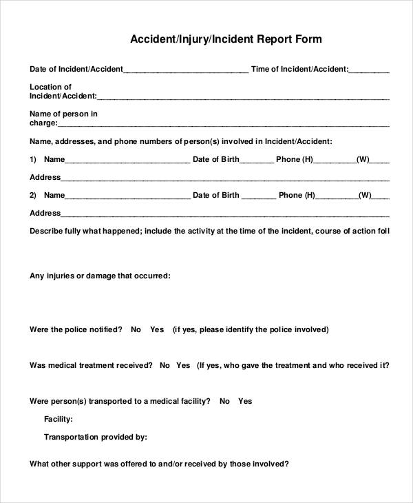 generic injury incident report form