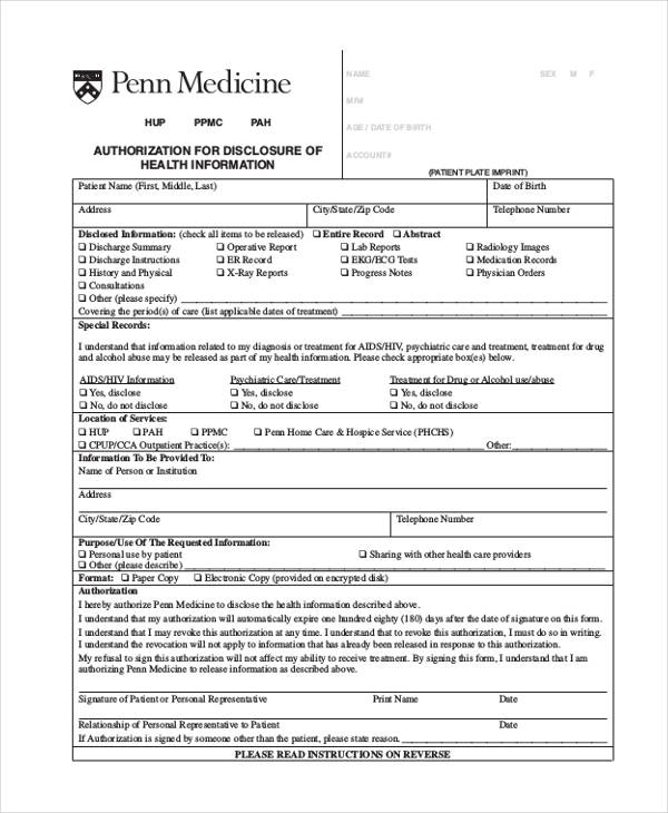 generic patient medical release form