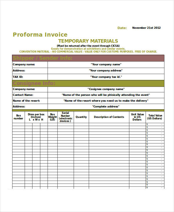generic proforma invoice form