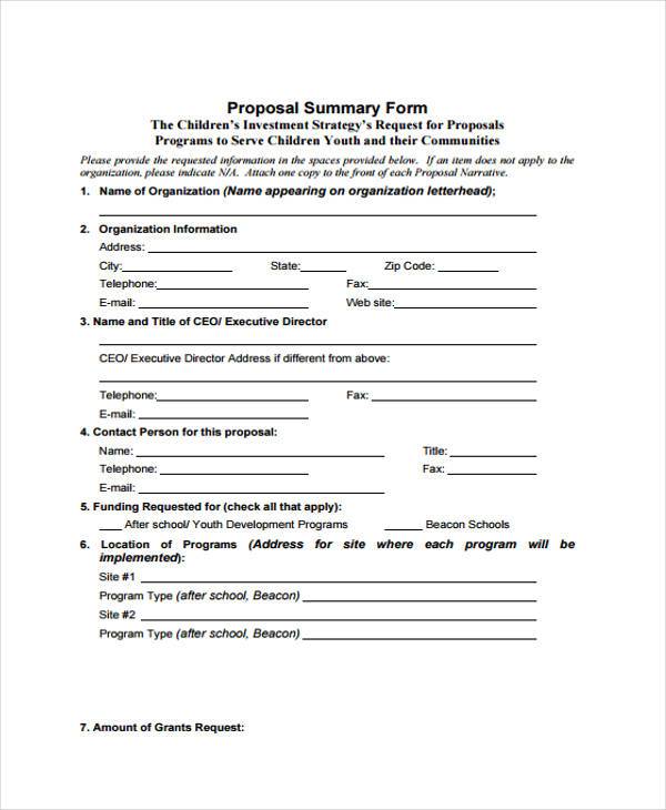 generic proposal summary form
